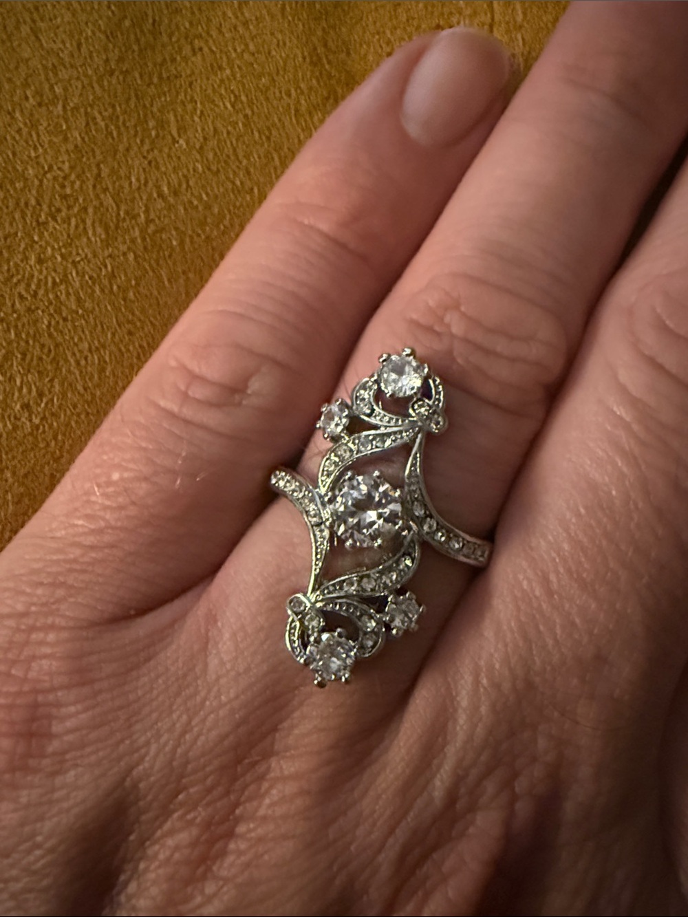 Elegant Silver-Tone Crystal Statement Ring - Sparkling White Stones